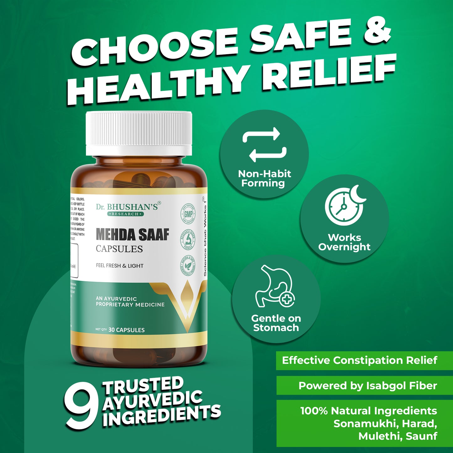 Mehda Saaf Capsules for Constipation & Digestion - 30 Capsules
