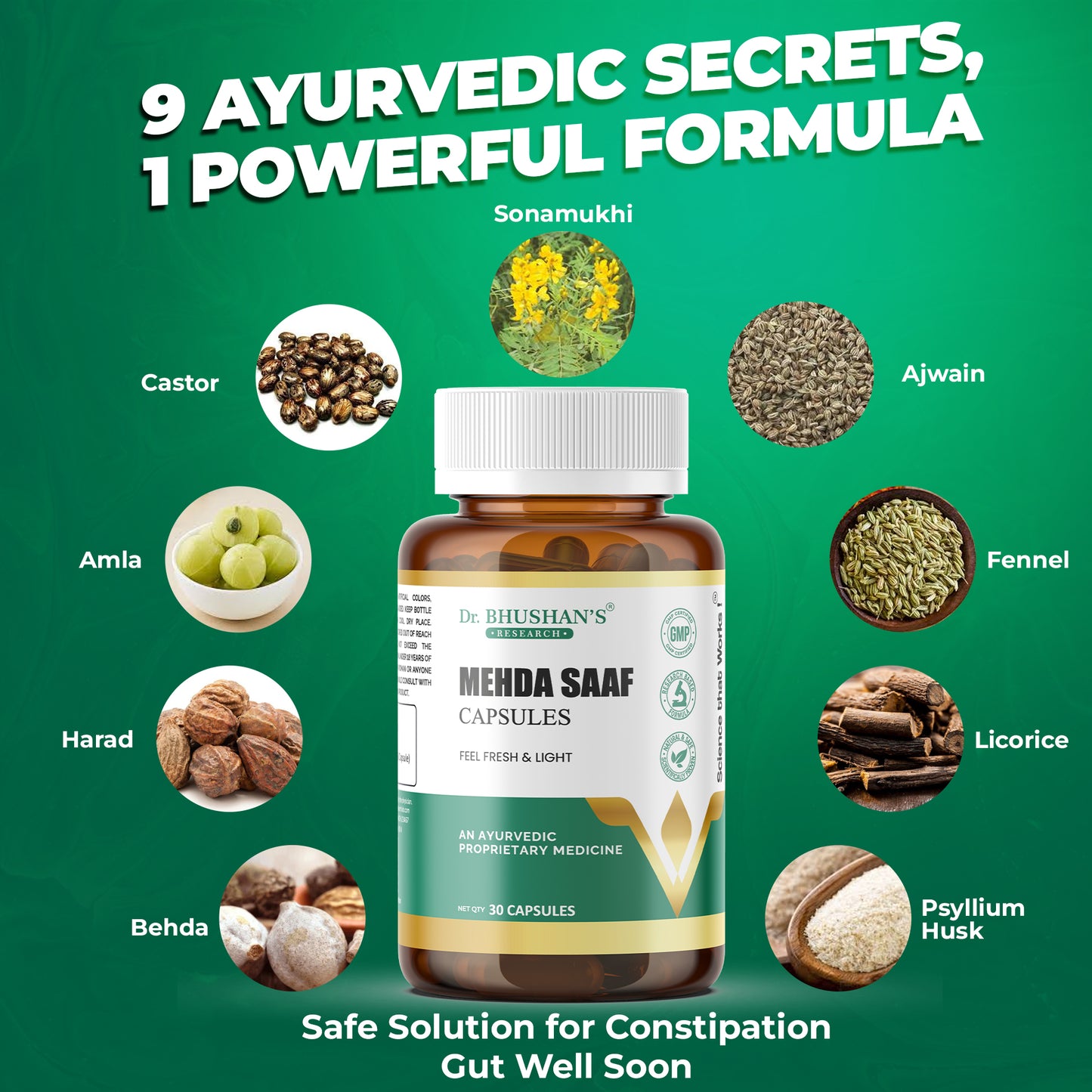 Mehda Saaf Capsules for Constipation & Digestion - 30 Capsules