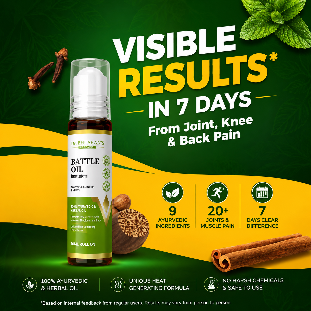 Battle Oil Roll on Bottle | Pack of 3 | Rs. 65 each | Total Rs. 195 | For Joint Pain